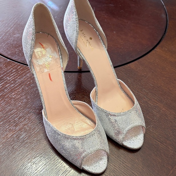 kate spade Shoes - Kate Spade Glittering Silver Peep Toe Heels
